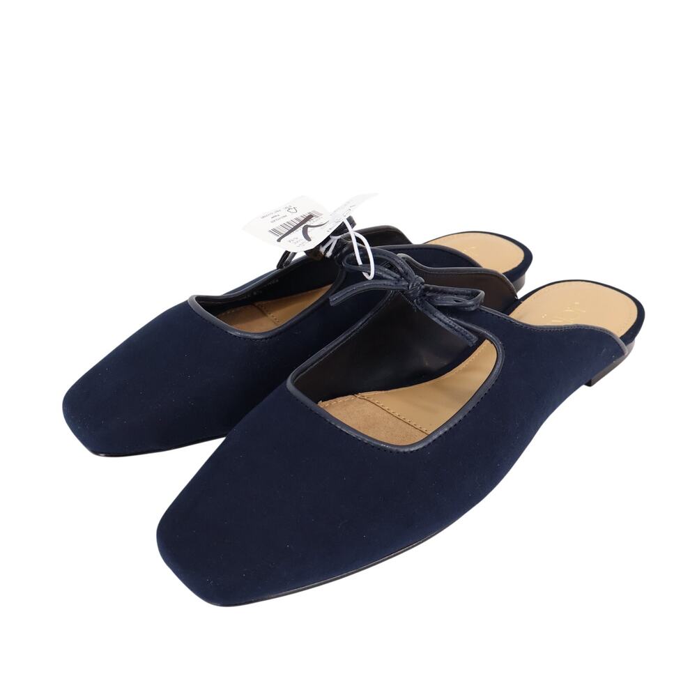 J.Crew Factory Sueded Bow Slip-On Mules Navy Blue Size 6.5 NWT - Picture 2 of 9